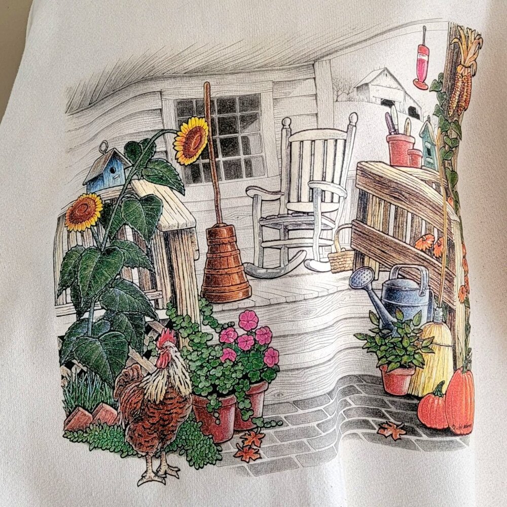 Vtg 90s Farmhouse Garden Grannycore Graphic Crewneck Sweatshirt White - Picture 6 of 16